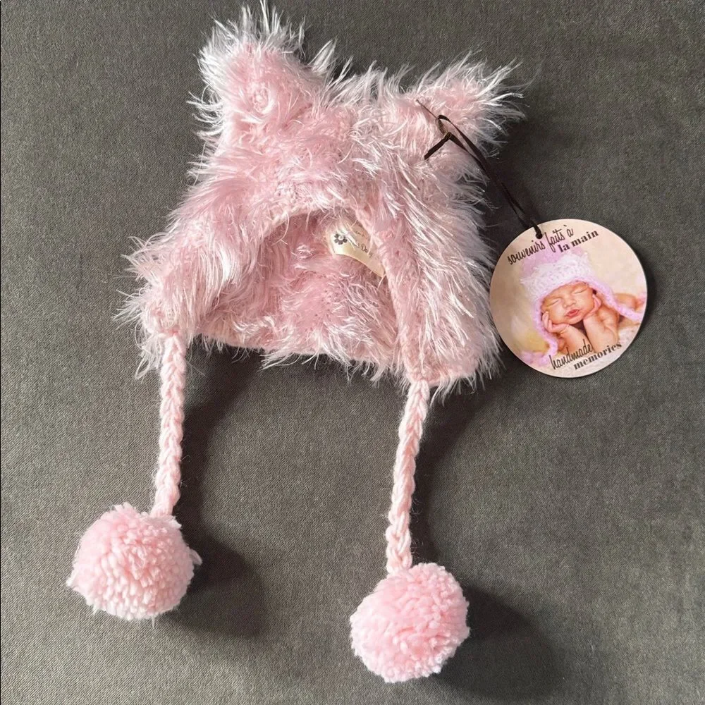 Daisy Baby Infant Fuzzy Lil’ Cat Beanie Hat Pink Size 0-6 months NWT
